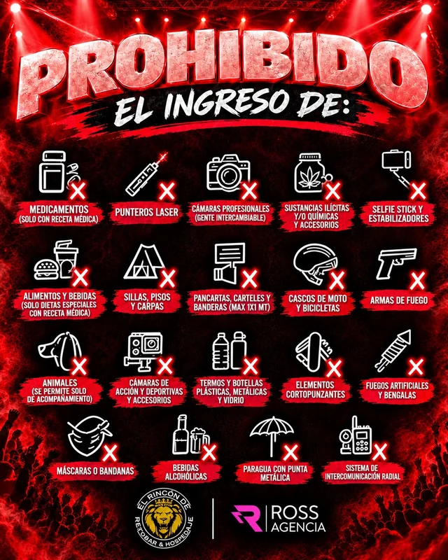 Afiche de objetos y condiciones de ingreso difundido por la organización