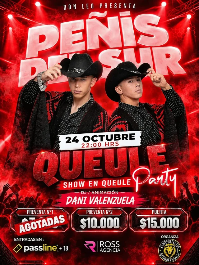 Afiche oficial de Los Peñis del Sur en Queule Party, 24 de octubre a las 22:00
